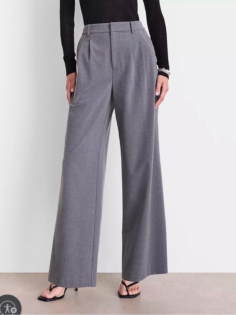 LOFT Gray Wide-Leg High-Rise Pleated Dress Pants